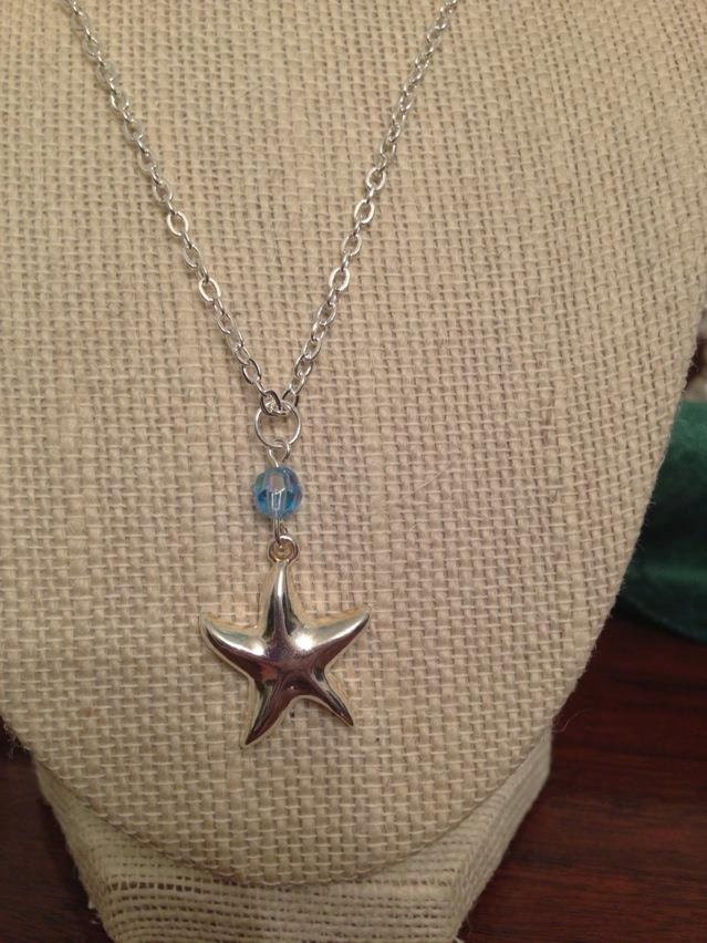 Blue Crystal and Starfish Pendant Necklace