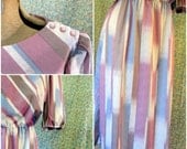 1970's Spring Dress: pastel, diagonal stripe, lavender gray, Sandie Dee, size Medium