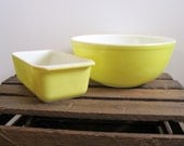 Pyrex Mixing Bowl and Loaf Pan Set: Yellow Pyrex, 404 Mixing Bowl and 913 Loaf Pan, Vintage Kitchen, bakeware, meatloaf, bread pan