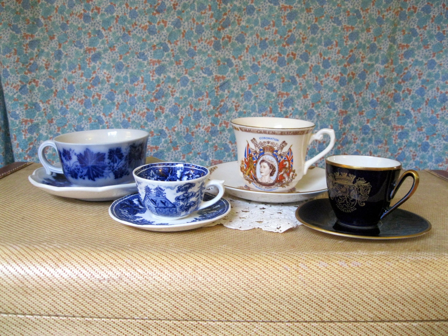 European Tea Cups: Sweden Gefle Ekeby, Arabia Finland, Lindner Kueps Bavaria, Cartwright Edwards Coronation Elizabeth II England, teacups