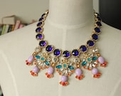 NEW 25% off - 2013 Fashion Purple Gem Crystals Rhinestone Inlay Blossom Flower Wedding Party Statement Bib Bubble Necklace