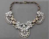 Retro bronze crystal luxury necklace,bubble necklace, gift,beadwork necklace, bib necklace, statement necklace, pendant necklace with chain