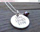 ON SALE LIVE Laugh Love Silver White Freshwater Pearl Crystal Bead Necklace Pendant Wire Wrap Handmade Jewelry