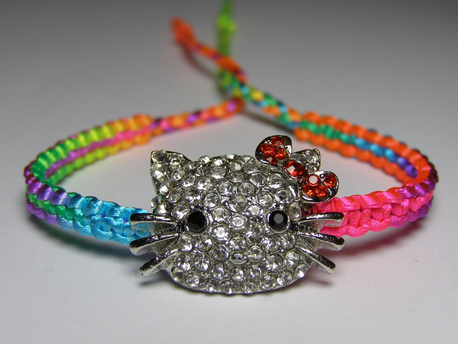 Hello Kitty Bracelet with fluorecent  rainbow nylon thread