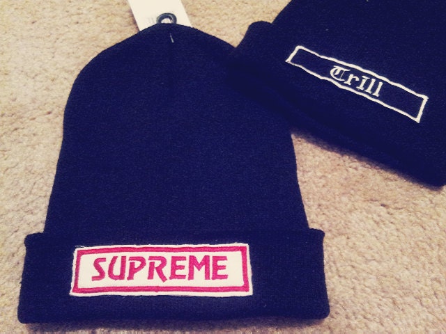 Black Beanie with "supreme" logo