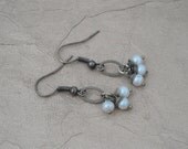Wire Wrapped Pearl and Antiqued Gold Earrings - ON SALE - 50% OFF