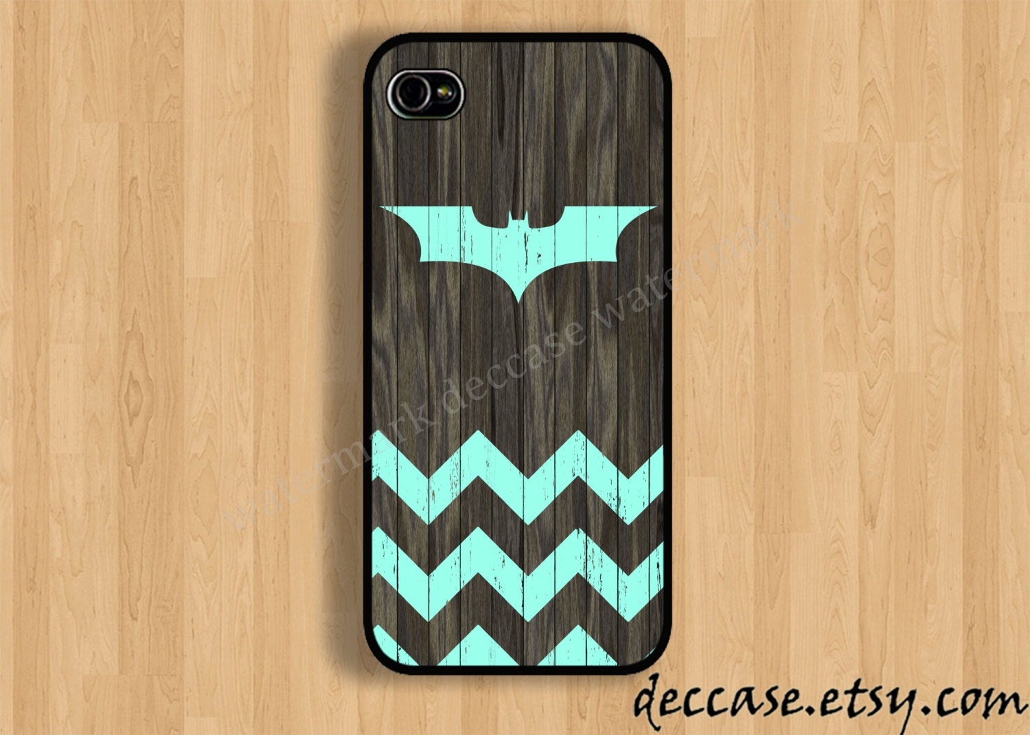 IPHONE 5 CASE Mint Batman Logo Chevron on dark wood background iPhone 4 case iPhone 4S case iPhone case Hard Plastic Case Soft Rubber Case