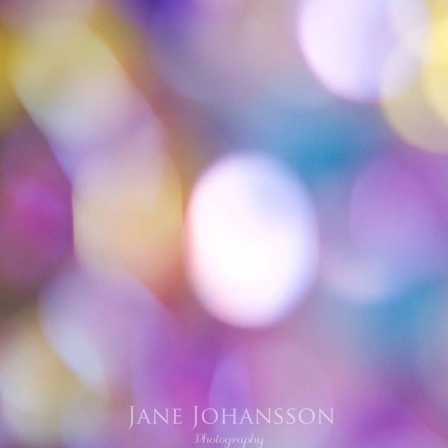 Sparkles - mauve, blue and yellow fine art bokeh photo, abstract photograph of colourful sparkly light - 8"x8" original photography print.