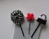 Black and White Bobby Pins, Flower and Purse Bobby Pins
