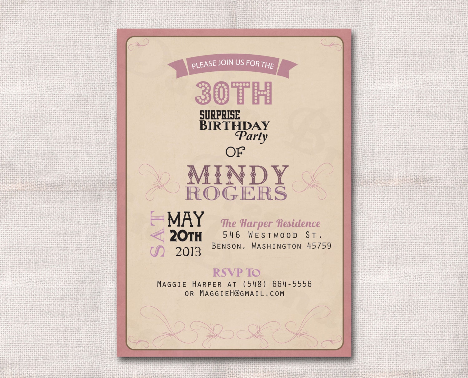 5x7 Birthday Party Invitation Custom Printable