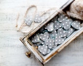 Set of 75 rustic wedding favors heart magnets cottage chic guest favors shabby chic bridal shower white grey polka dot - HandyHappyHearts