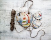 Set of 2 heart magnets & decor panel sea nautical navy sailing ships white blue red rustic shabby chic cottage chic summer