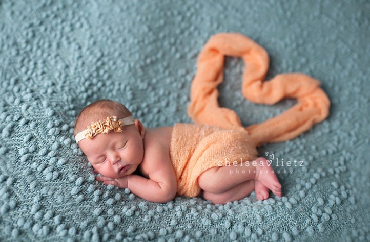 Peach & Cream Silk Ribbon Tieback Headband Photography Prop