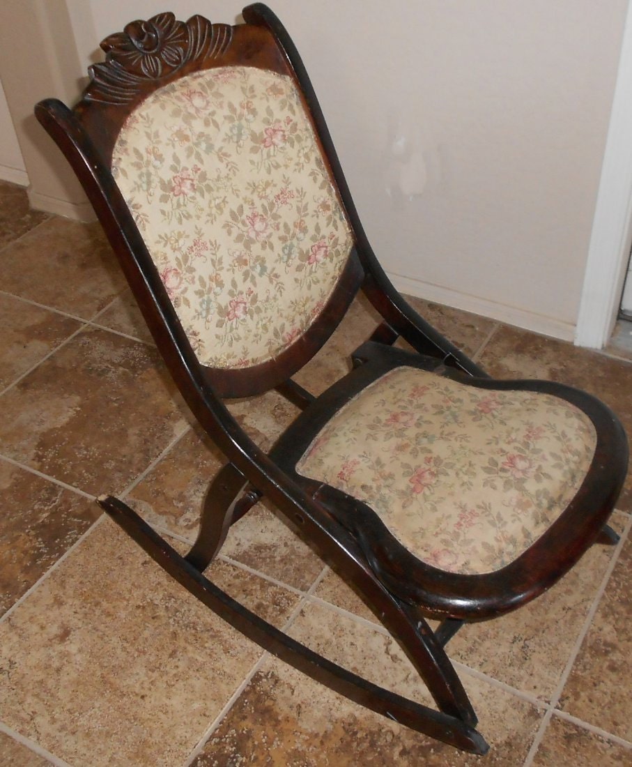 Antique Rocking Chair Late 1800's  Victorian Sewing Chair, Furniture, Vintage Shabby Cottage Chic Hand Carved Folding