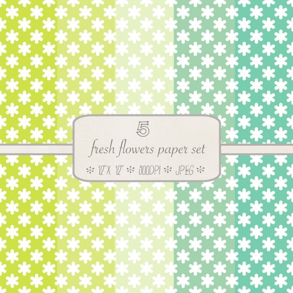 Digital Scrapbooking Paper Pack // Green New Years Fresh Flowers // 5 pieces // jpeg files // 300 DPI // Instant Download Il_570xn