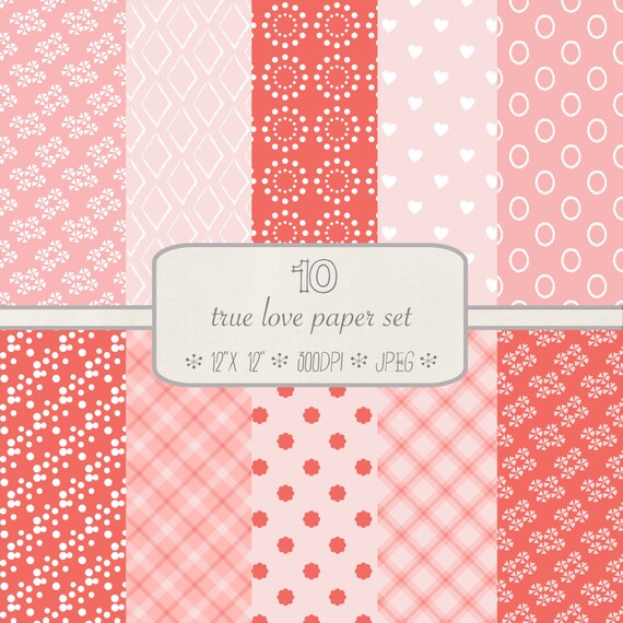 INSTANT DOWNLOAD // Digital Paper Pack // Valentine's Day True Love // Pink and White // Commercial and Personal Use Il_570xn