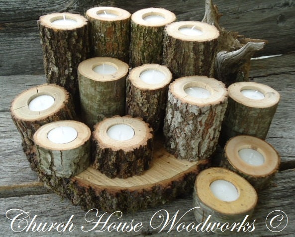 36 Tree Branch Candle Holders, Rustic Wedding Candle Holders, Rustic Wedding Centerpieces, Wood Candle Centerpieces