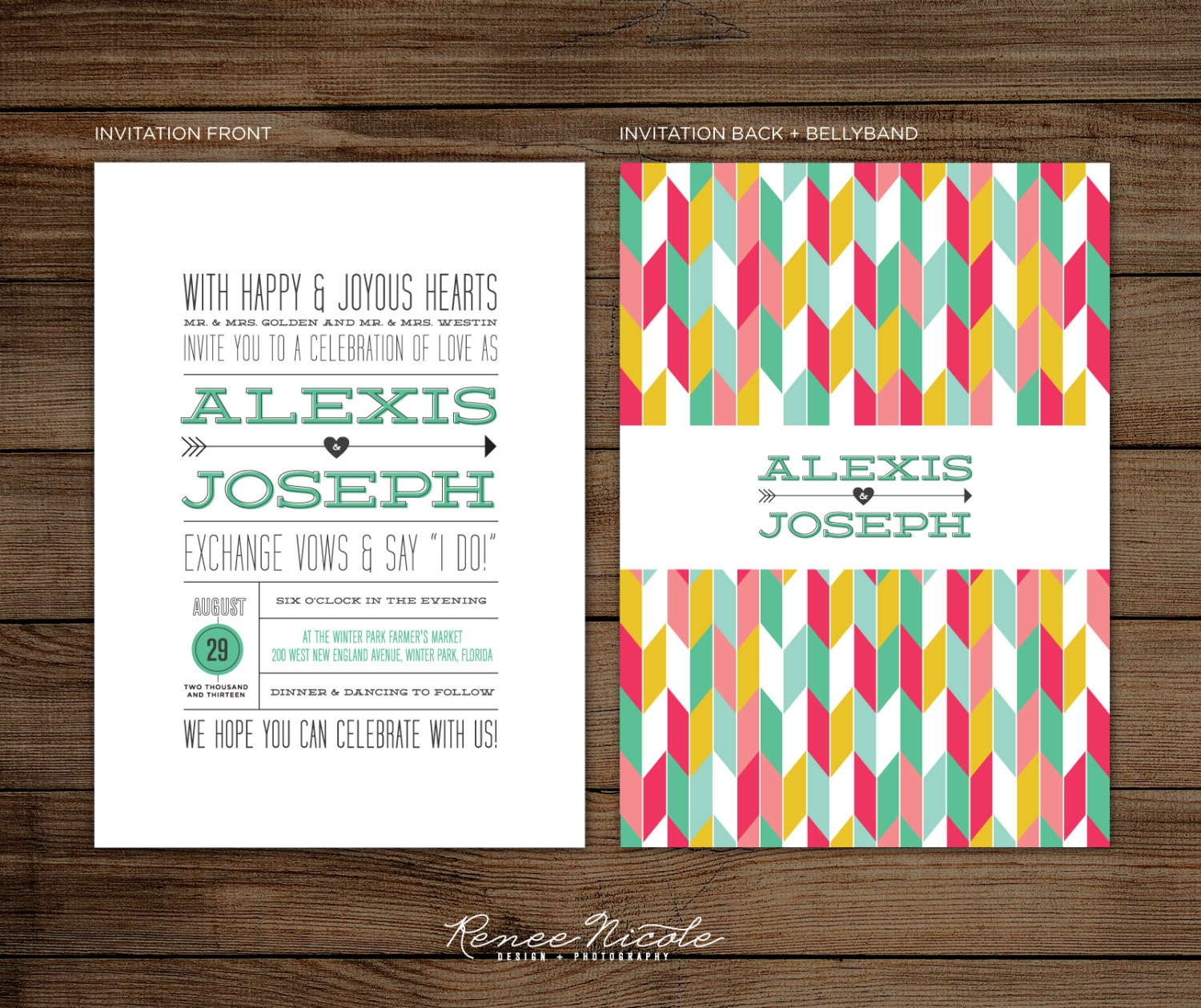 Wedding Invitation SET -- Modern Arrows and Chevron "Stole My Heart" -- 50 Invites, RSVP Postcards and Bellybands