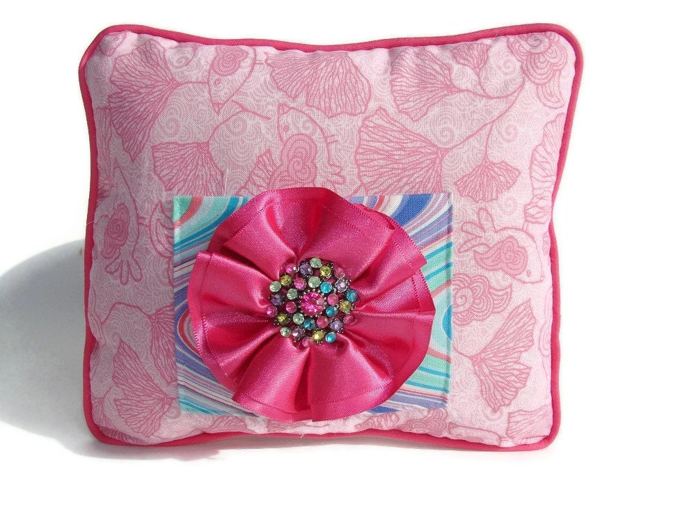 Tooth Fairy Pillow with BLING, Pink Satin Bling Flower, Girls Tooth Fairy Pillow