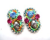 Swarovski rhinestone earrings - crystal earrings, bubble earrings, skull earrings, neon earrings