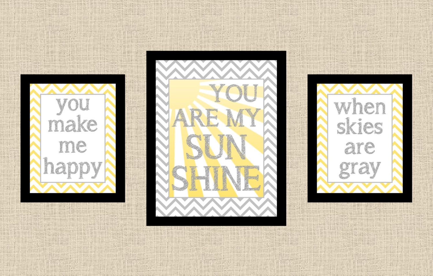 Set of Three You Are My Sunshine Gray and Yellow Chevron Wall Art Printables Il_570xn