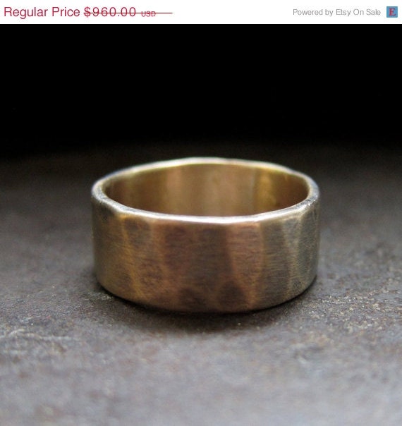 10% OFF 14k yellow gold custom rustic wedding band, 8 mm