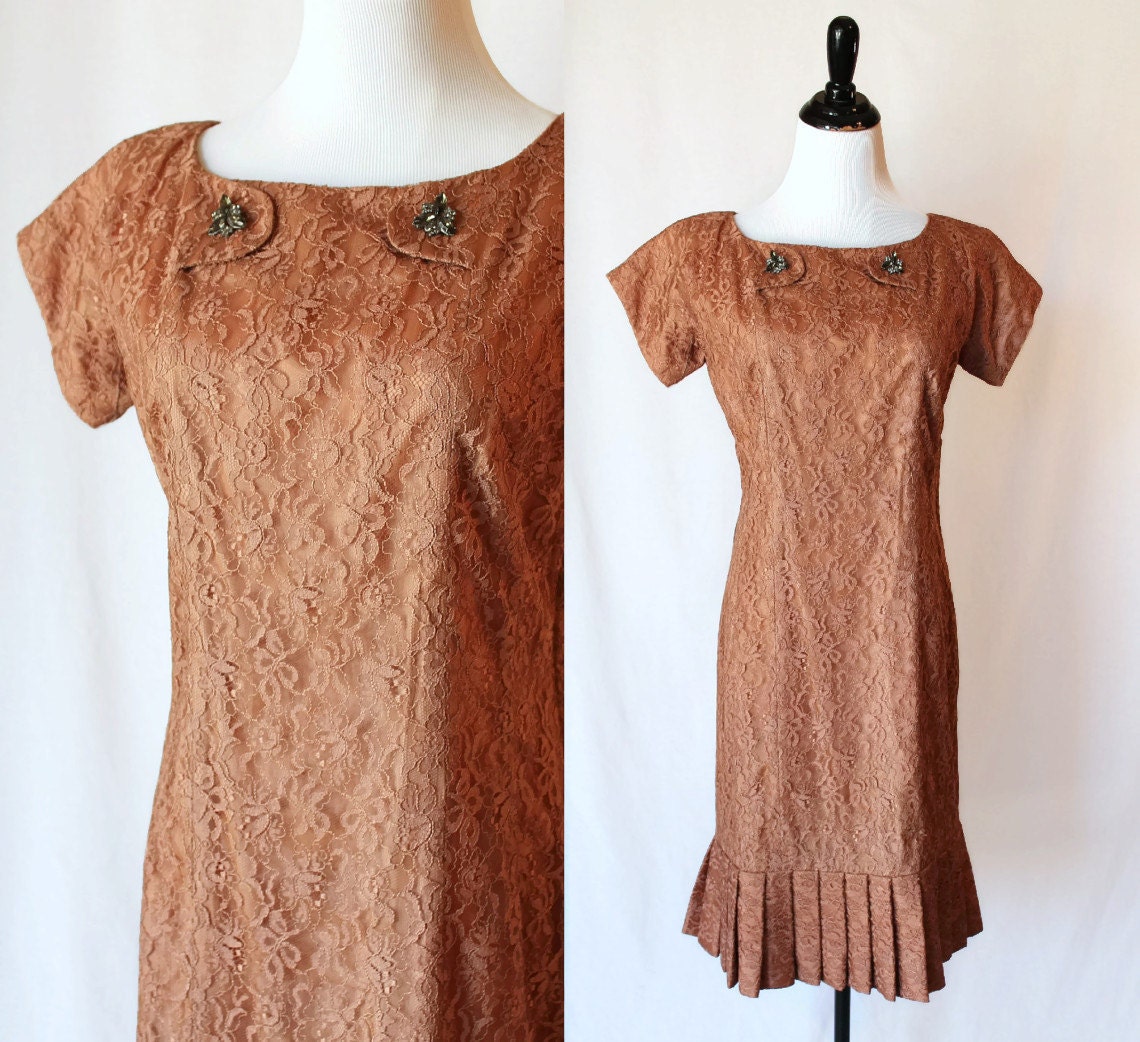 40s 50s Grace Taylor Brown Lace Vintage Dress