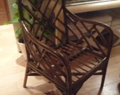 Vintage Faux Bamboo Chinese Chippendale Chinoiserie Hollywood Regency Mid Century Modern Rattan Arm Chair Palm Beach