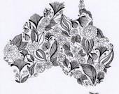 Australia Patterned Art Drawing 8x10" Print Unframed