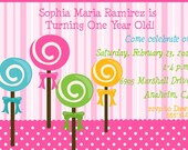 Child's Birthday Party Invitation - Lollipops and Polka Dots