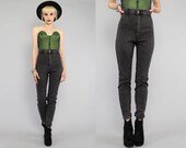 Vtg 90s Black Grey Acid Wash High Waist Denim Jeans Pants S-M