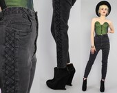 Vtg 80s 90s Black Grey Acid Wash High Waist Denim Jeans Pants M