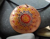 Handmade Etched and Colored Flower Copper Necklace