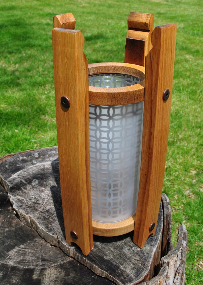 Whiskey Barrel Accent Lamp, Frosted Glass, Patterned Metal, Rustic, Handcrafted, Cabin, Lighting, Home Decor, Man Cave, Modern Country Decor