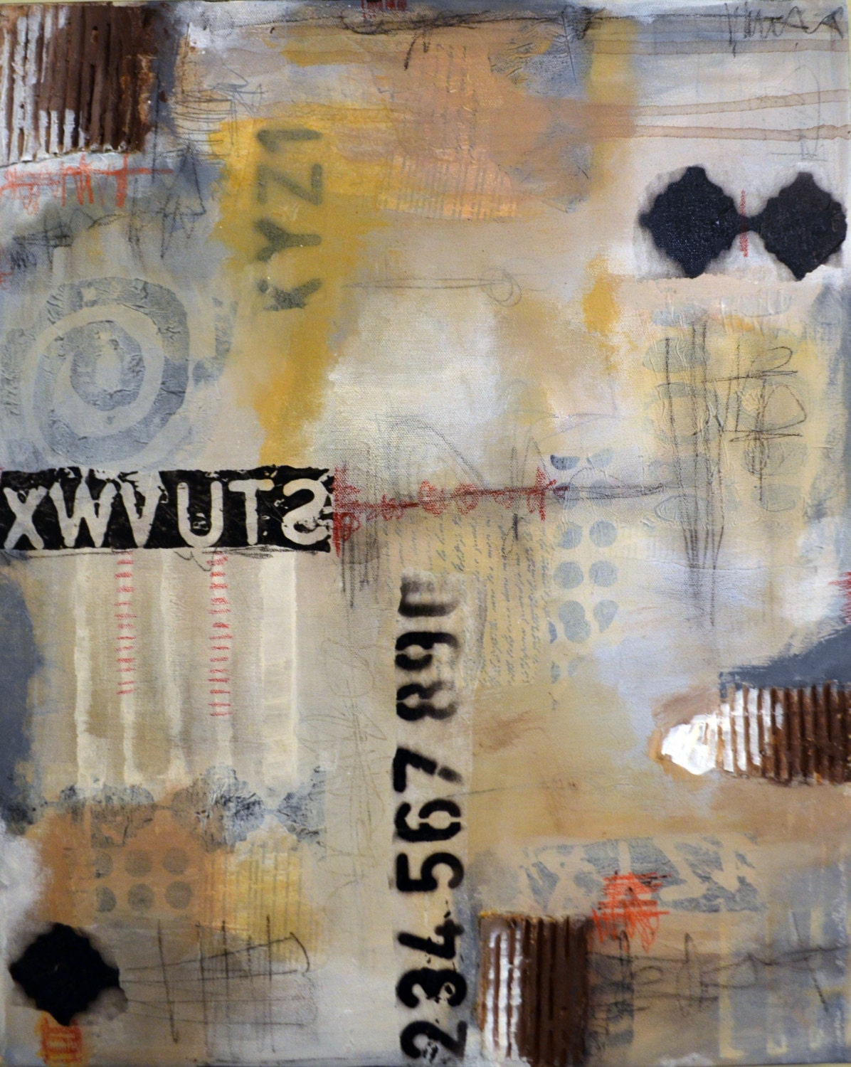 Abstract Painting, Neutral Numbers is an original, abstract painting, 20" x 16"