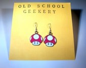 Red / Maroon Mushroom Drop Earrings Mario Style Mushrooms Geek Crafted into an adorable accessory