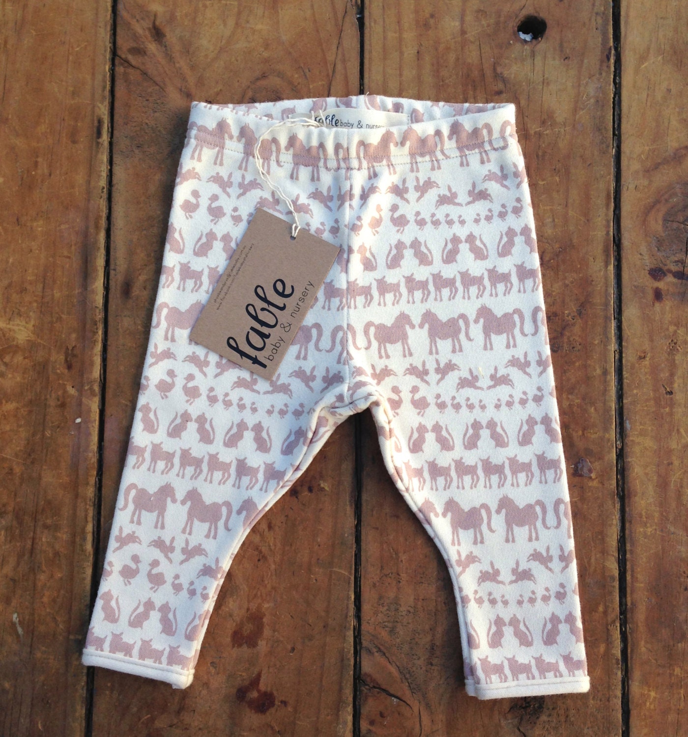 Hand Printed Organic Cotton Leggings - Damson Animals on Cream