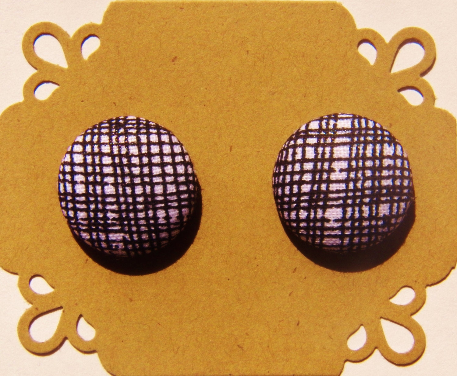 Black and White Line - Fabric Button Post Earrings - Button Earrings - Hypoallergenic - Stud Earrings