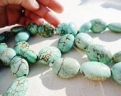 2 strands Howlite Chunky Large Nugget Beads, Natural Mineral, Green Blue Turquoise, Dyed, Oval, 25mm, Jewelry Making Findings