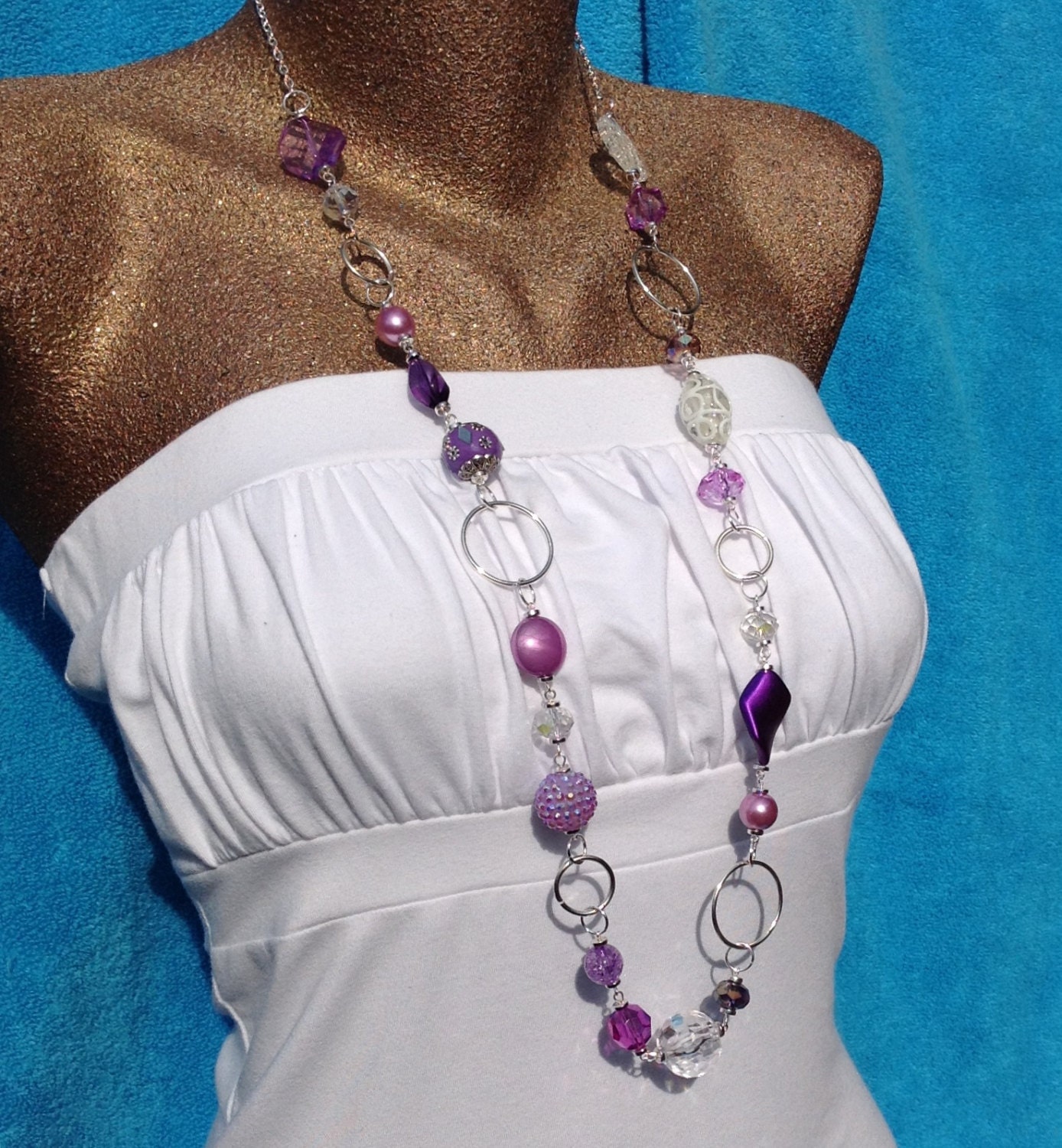 long purple statement necklace, purple necklace, long purple necklace, purple statement necklace, violet necklace, purple crystal necklace