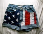 American Flag High Waisted Denim Shorts