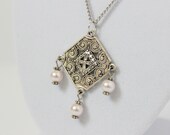 Pale Pink and Silver Faux Pearl Beaded Pendant - Handmade Jewelry - Ready to Ship