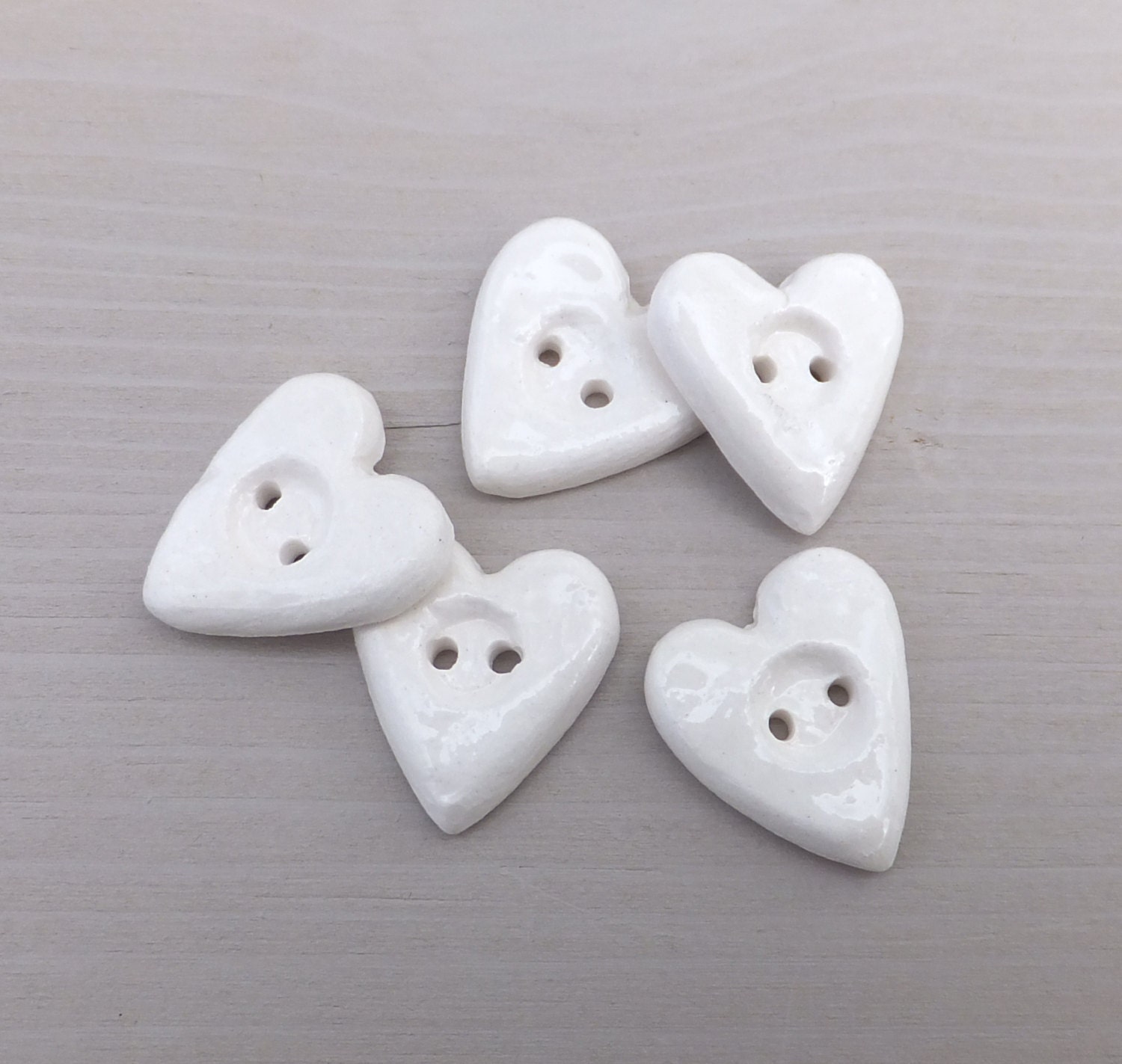 White heart buttons ceramic pottery small buttons white love heart flat back embellishments