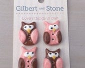 Owl buttons ceramic owl flatback embellishment pink pottery button