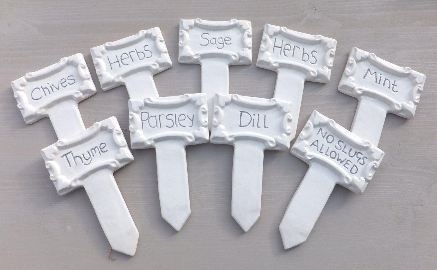 Garden  herb markers labels ceramic garden sign personalised gift for gardener no slugs allowed