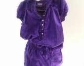 purple silk set blouse and skirt- vintage purple natural silk fashion for her- pure silk- soft fiber - shell buttons- size M
