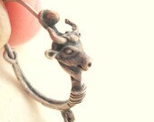 one earring/hoop with bull- bull earring- vintage animal sterling silver- boho - country style- boo hooo