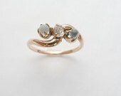 Lovely Antique Victorian Moonstone and Diamond Trilogy 14K Ring