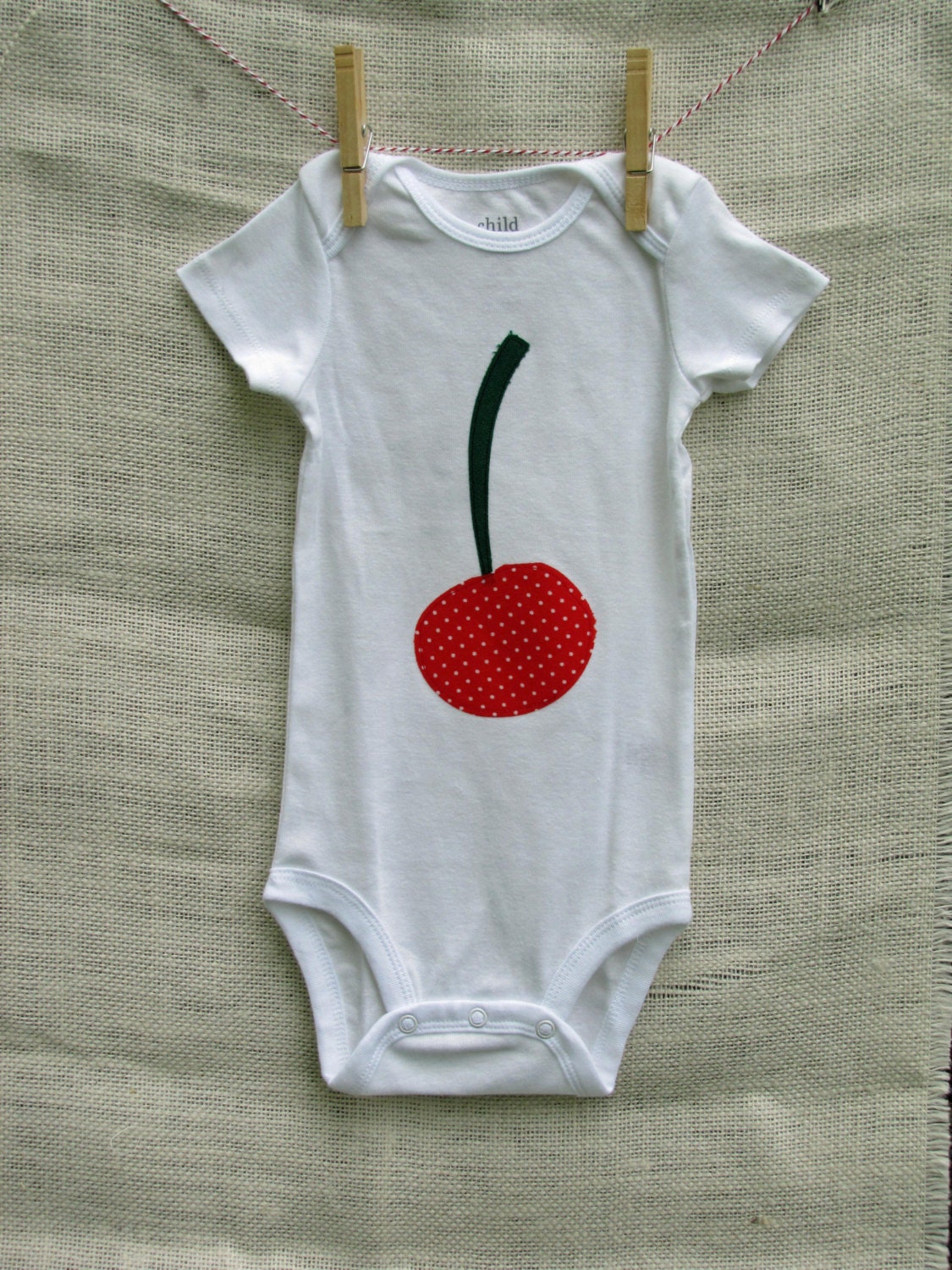 Fabric Cherry applique bodysuit - Size 6 to 12 months
