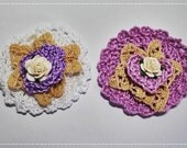 Lilac and white floral crochet embellishments